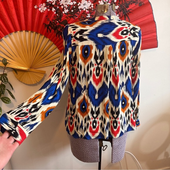 Anthropologie See U Soon Blue Red Orange Blouse - Picture 5 of 8